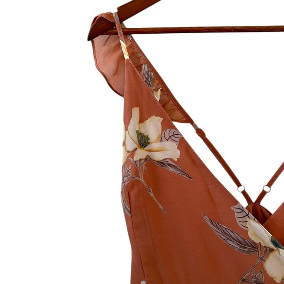 Lulu's NEW All Mine Rusty Rose Floral Print Wrap Dress Size L - Picture 3 of 15